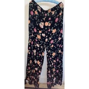 Ninexis Dress Pants Slacks Flowy NWT Floral on Black 100% Rayon 3x